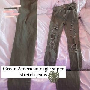 AE Army green super stretch ripped jeans